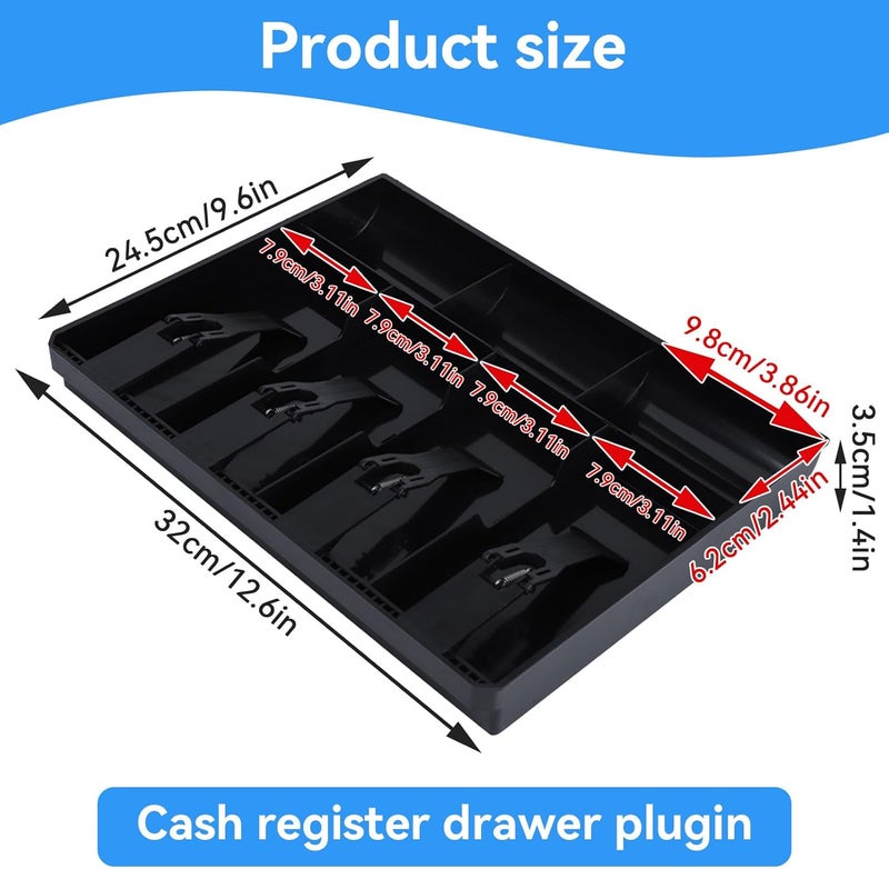 Frdhee Cash Register Drawer Insert Tray 4 Bill 3 Coin, Money Tray Cash Register Drawer Insert Tray Storage Organizer Drawer for Supermarkets Shops Commercial Currency Black (4 Bill 3 Coin) - Image 2